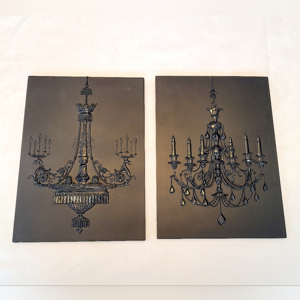 Set of 2 Chandelier Wall Art Decor Black